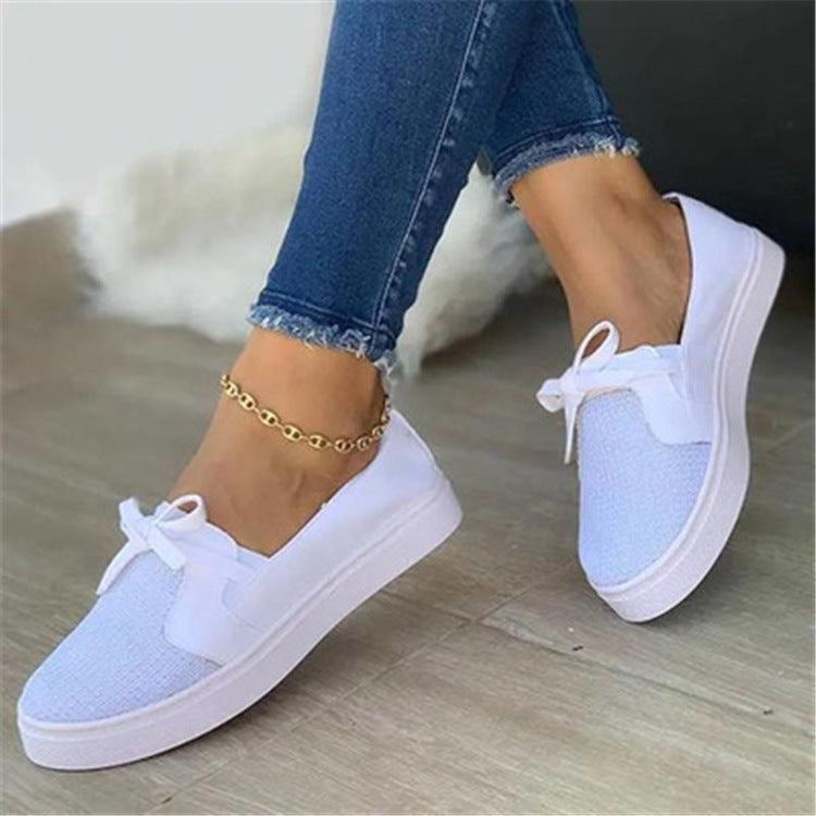 Women's Lace-up Canvas Flat Shoes in White | Confetti Living