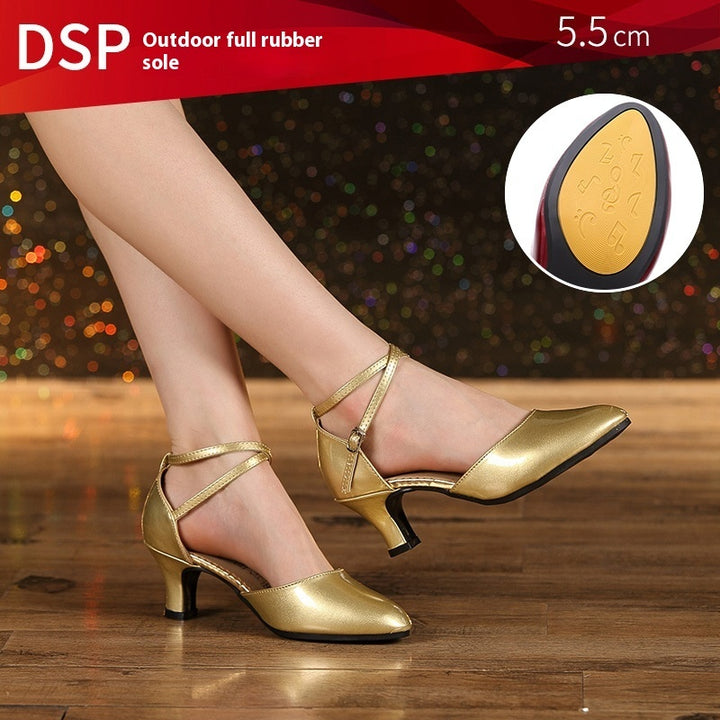 Women's Latin Soft Bottom Dance Shoes in Gold 55mm heels | Confetti Living