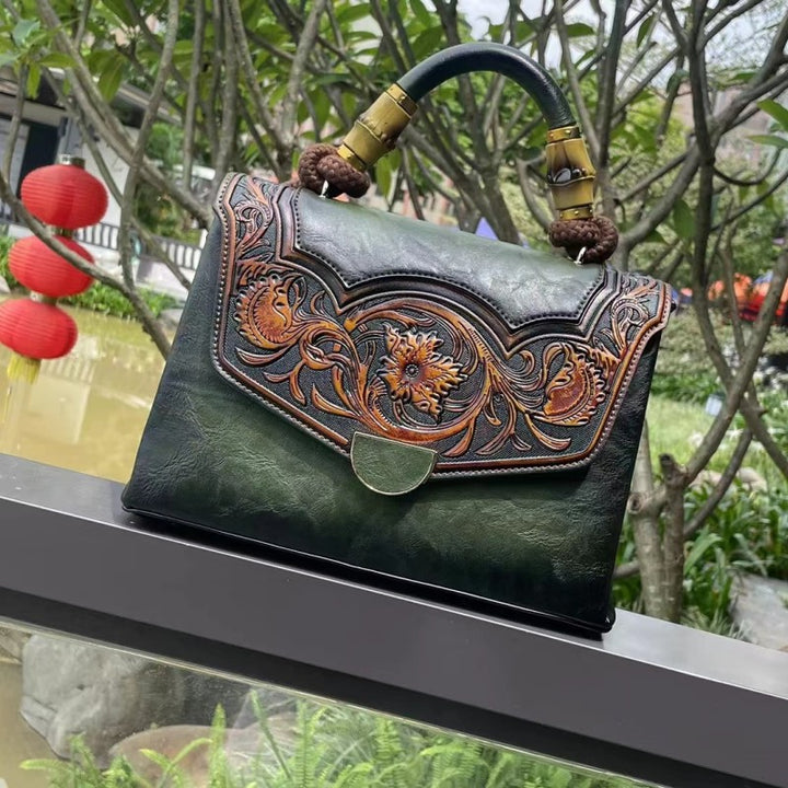 Women's Retro Embossed Handbag in Green | Confetti Living