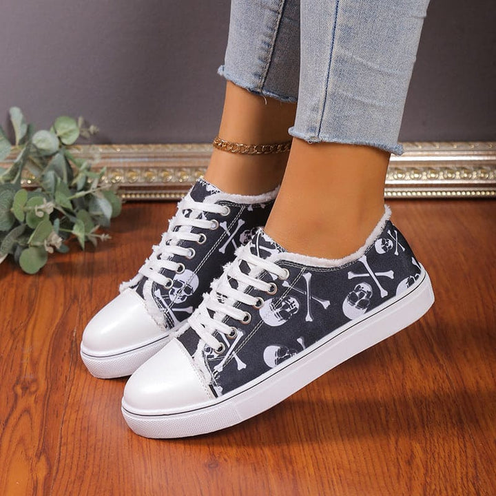 Women's Flower Design Versatile Canvas Shoes showing Skull Design | Confetti Living