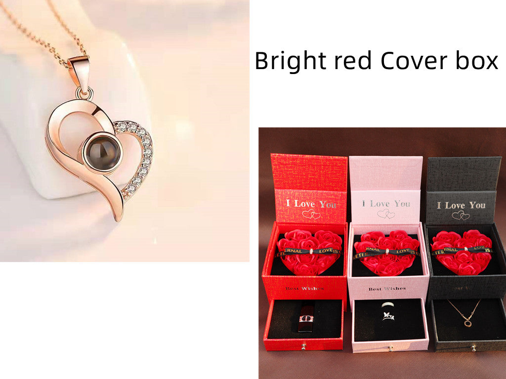 Metal Rose Jewellery Gift Box with Necklace