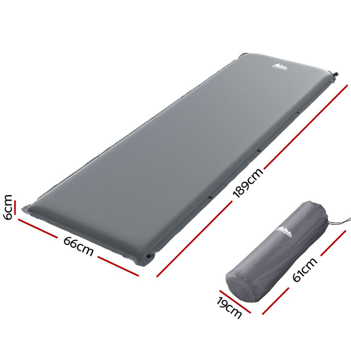 Weisshorn Self Inflating Mattress 6CM Camping Sleeping Mat Air Bed Single Grey | Confetti Living