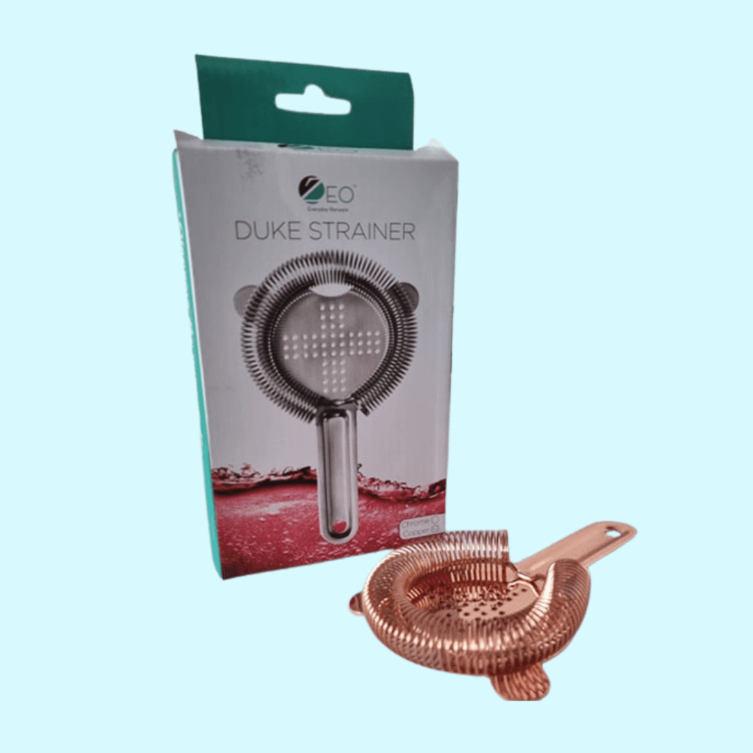 Bar Tools Duke Cocktail Strainer Copper showing product and packaging | Confetti Living