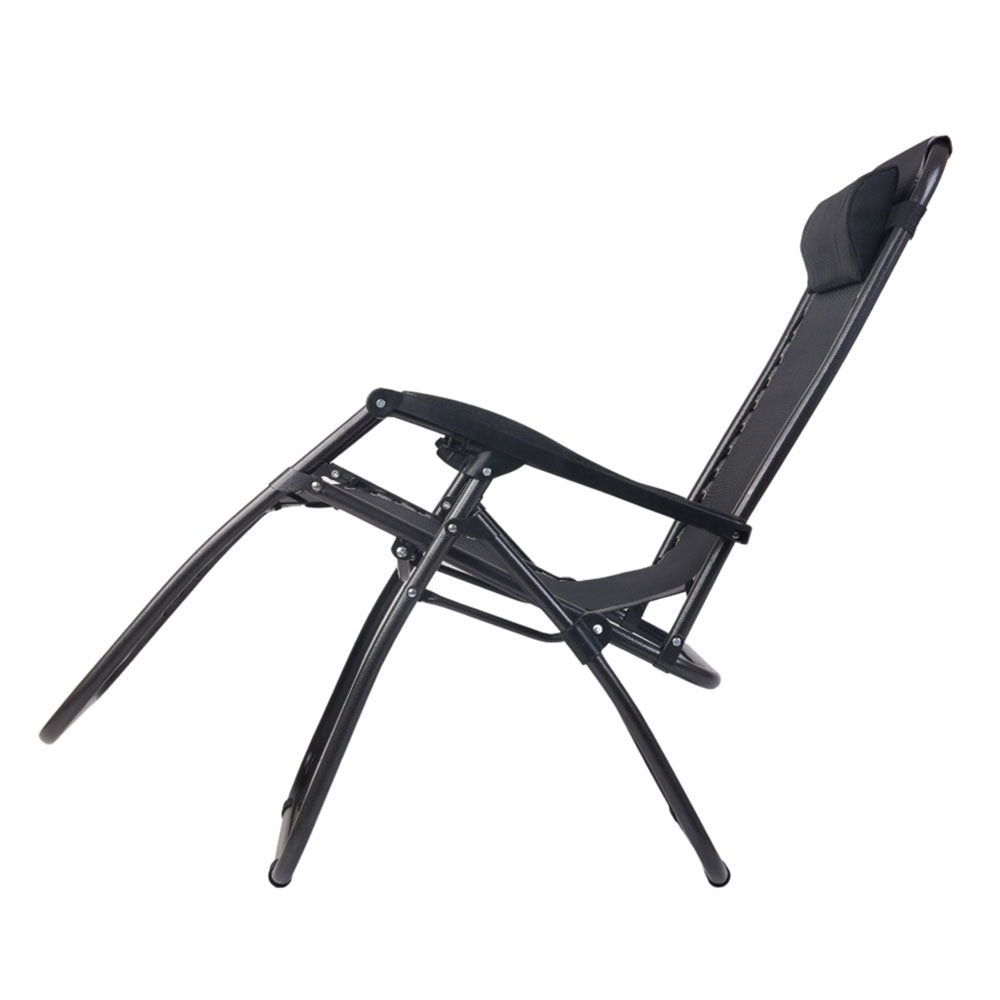 Gardeon Outdoor Portable Recliner in Black showing side perspective | Confetti Living