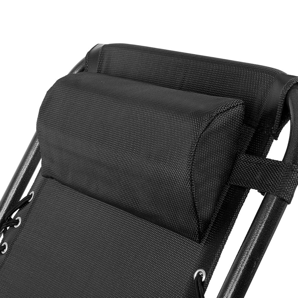 Gardeon Outdoor Portable Recliner in Black showing padded head rest| Confetti Living