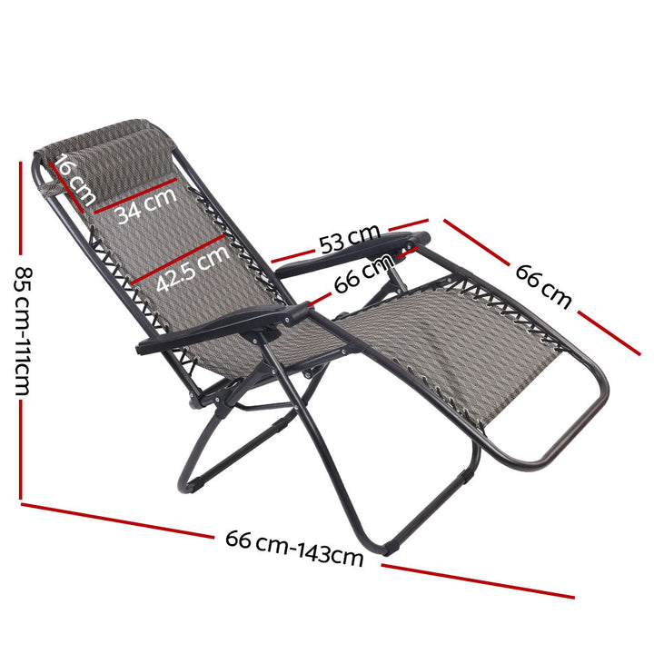 Gardeon Outdoor Portable Recliner in Grey showing dimensions | Confetti Living