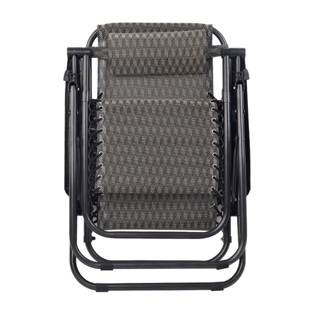 Gardeon Outdoor Portable Recliner in Grey showing folded perspective | Confetti Living