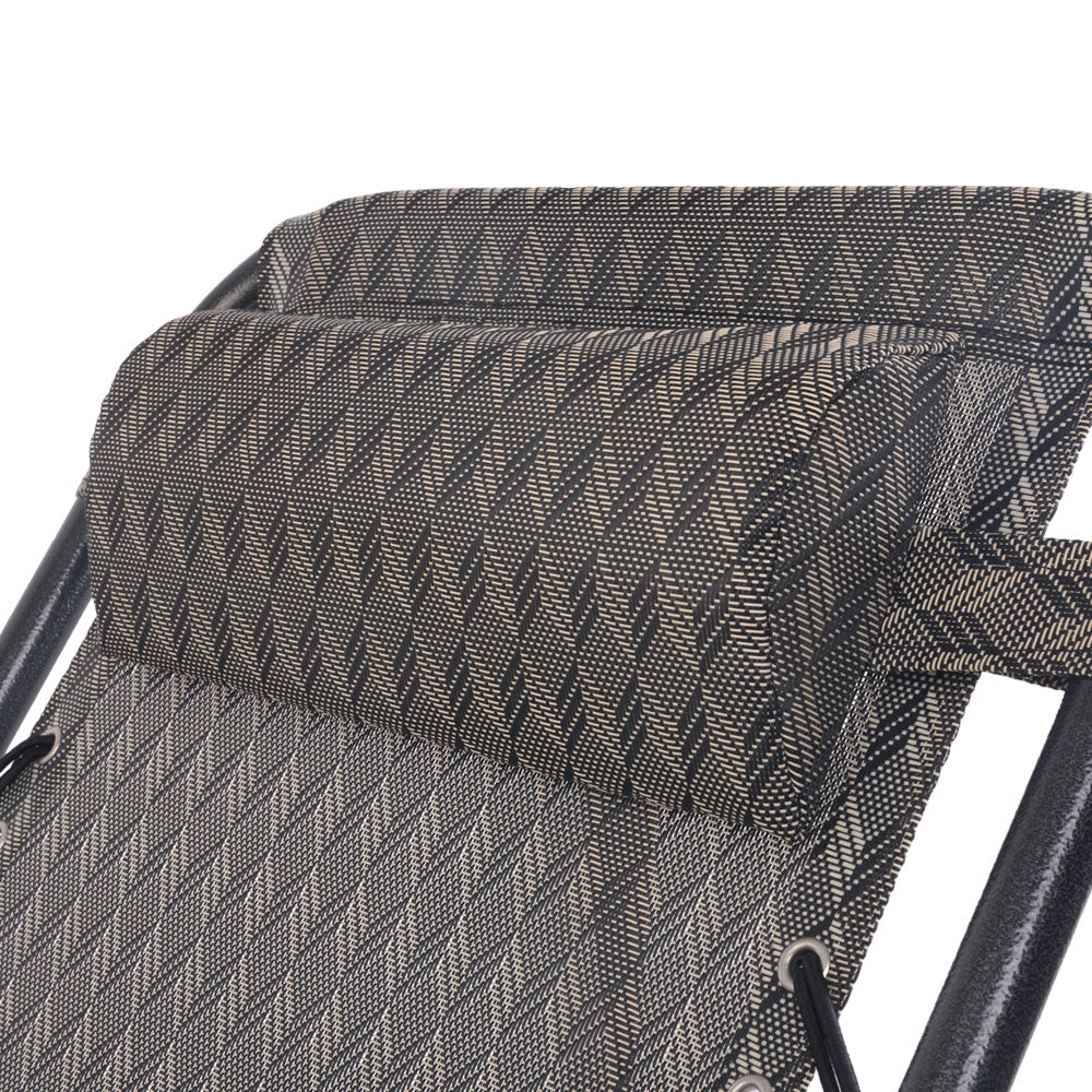 Gardeon Outdoor Portable Recliner in Grey showing padded head rest | Confetti Living