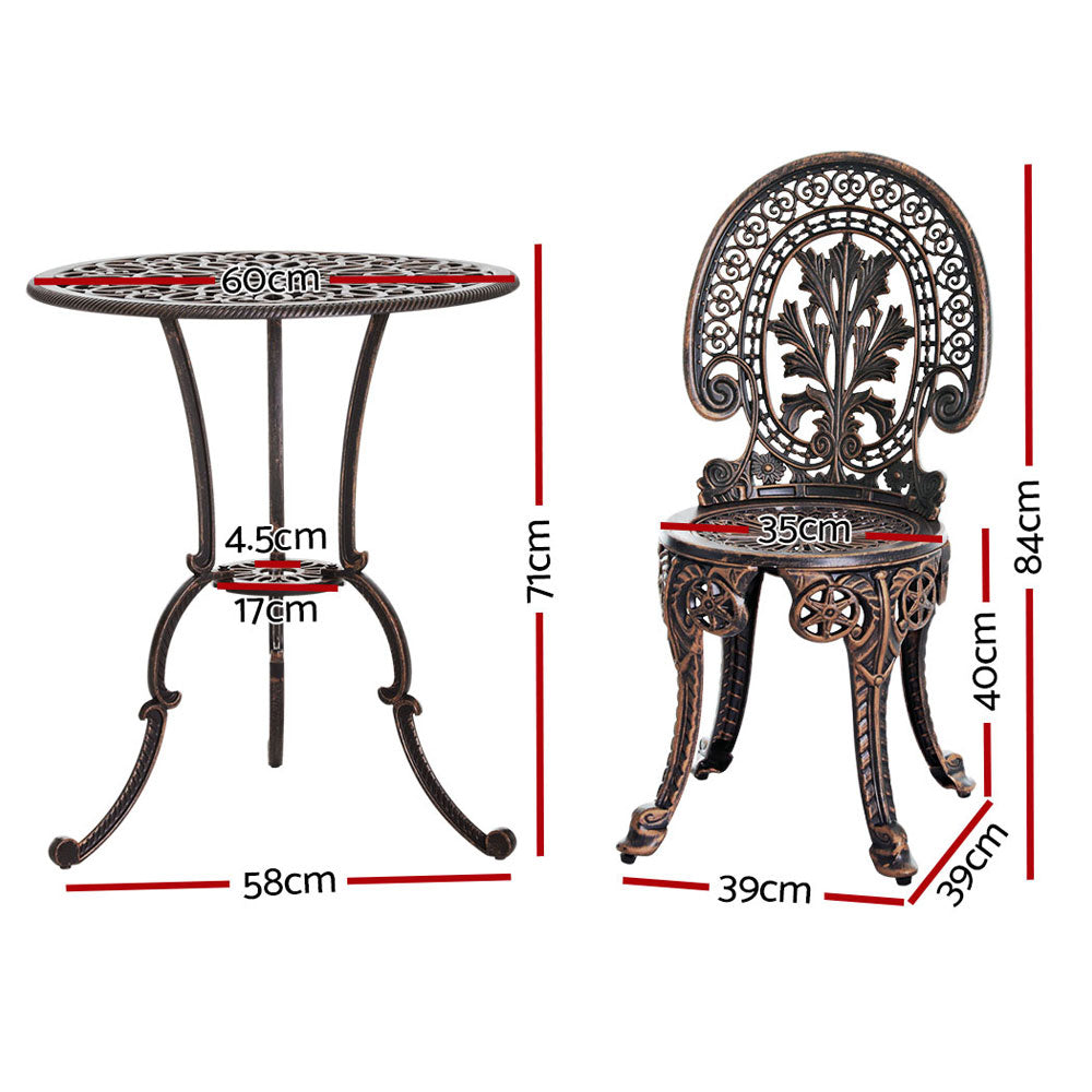 Gardeon 3PC Patio Furniture Outdoor Bistro Set Dining Chairs Aluminium Bronze | Confetti Living