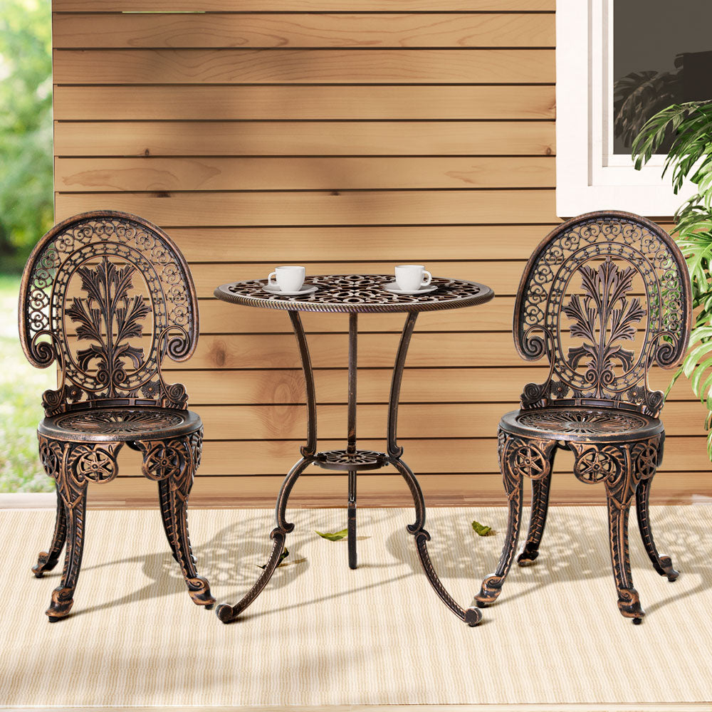 Gardeon 3PC Patio Furniture Outdoor Bistro Set Dining Chairs Aluminium Bronze | Confetti Living