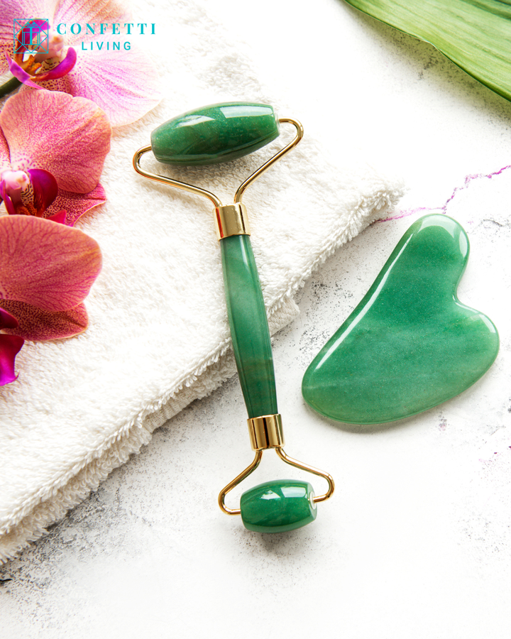 Luxury Green Jade Roller and Gua Sha Set | Confetti Living