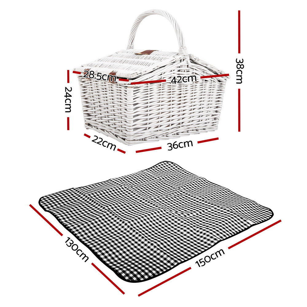 Alfresco 2 Person White Vintage Picnic Basket with Insulated Blanket | Confetti Living