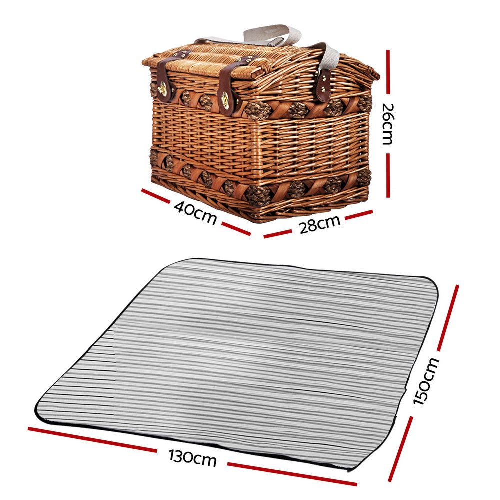 Alfresco 4 Person Deluxe Wicker Picnic Basket Set with Insulated Blanket | Confetti Living