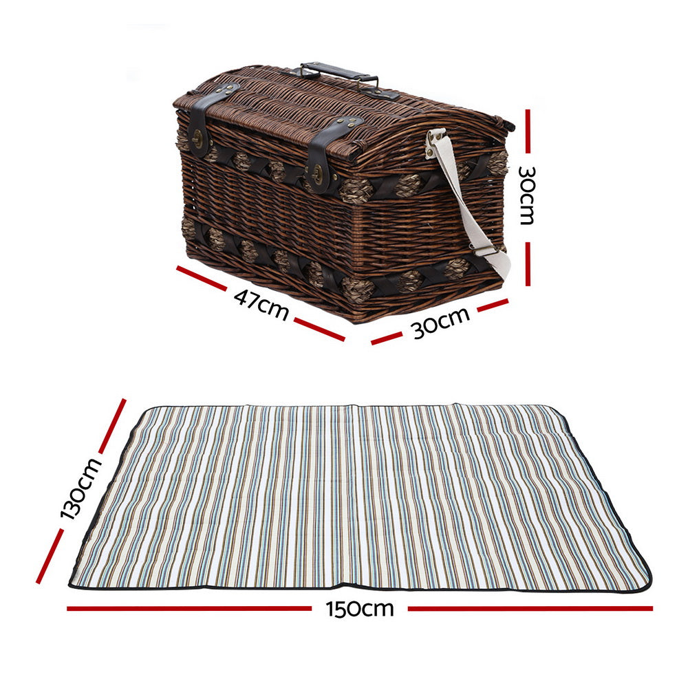 Alfresco 4 Person Vintage Wicker Picnic Basket Set with Insulated Blanket | Confetti Living