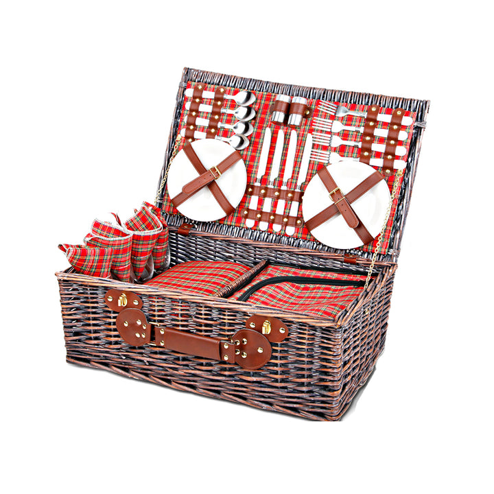 Alfresco 4 Person Picnic Basket Wicker Picnic Set Outdoor Insulated Blanket | Confetti Living