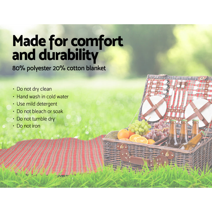 Alfresco 4 Person Picnic Basket Wicker Picnic Set Outdoor Insulated Blanket | Confetti Living