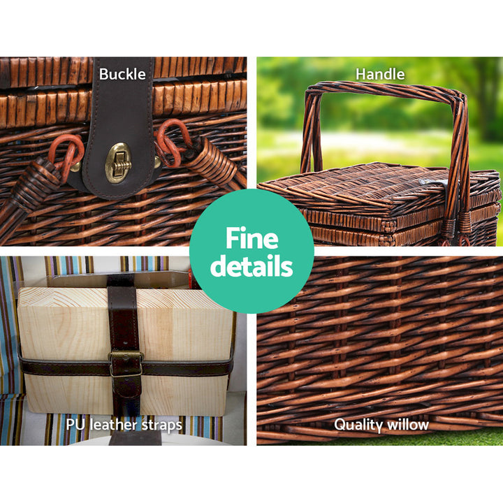 Alfresco 4 Person Picnic Basket Set Deluxe Folding Outdoor Insulated Liquor bag | Confetti Living