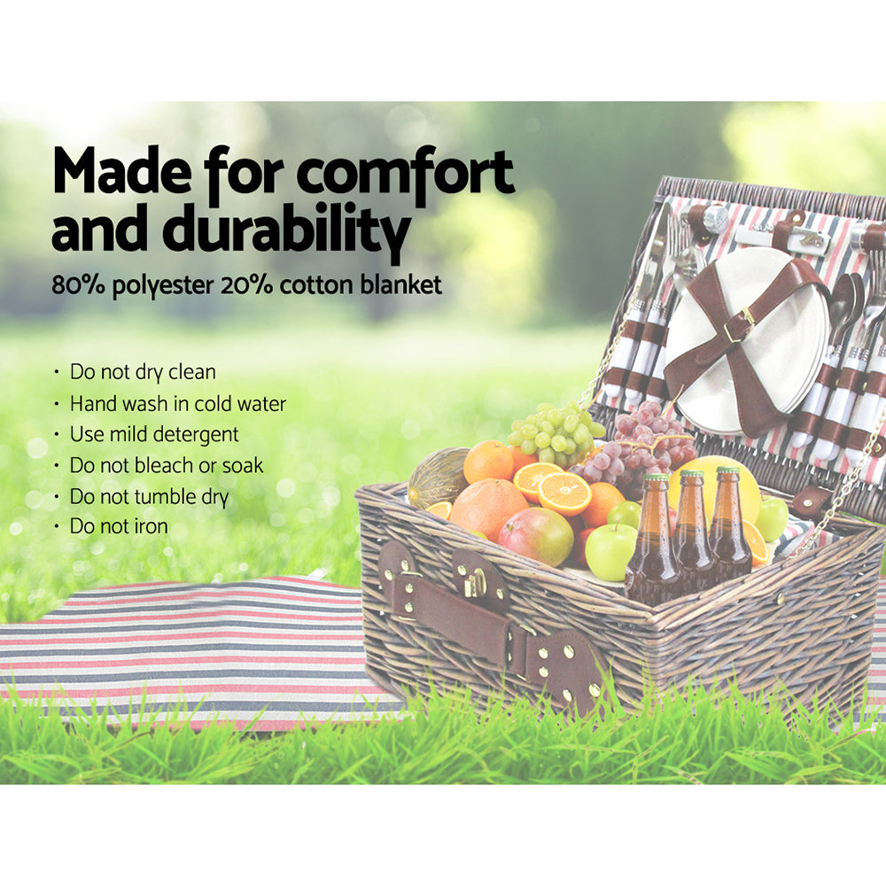 Alfresco 4 Person Brown Deluxe Picnic Basket Set with Blanket | Confetti Living