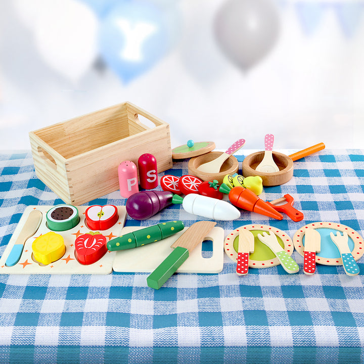 Childrens Keezi Kitchen Toy Food and Cooking Utensils - Wooden Toys | Confetti Living