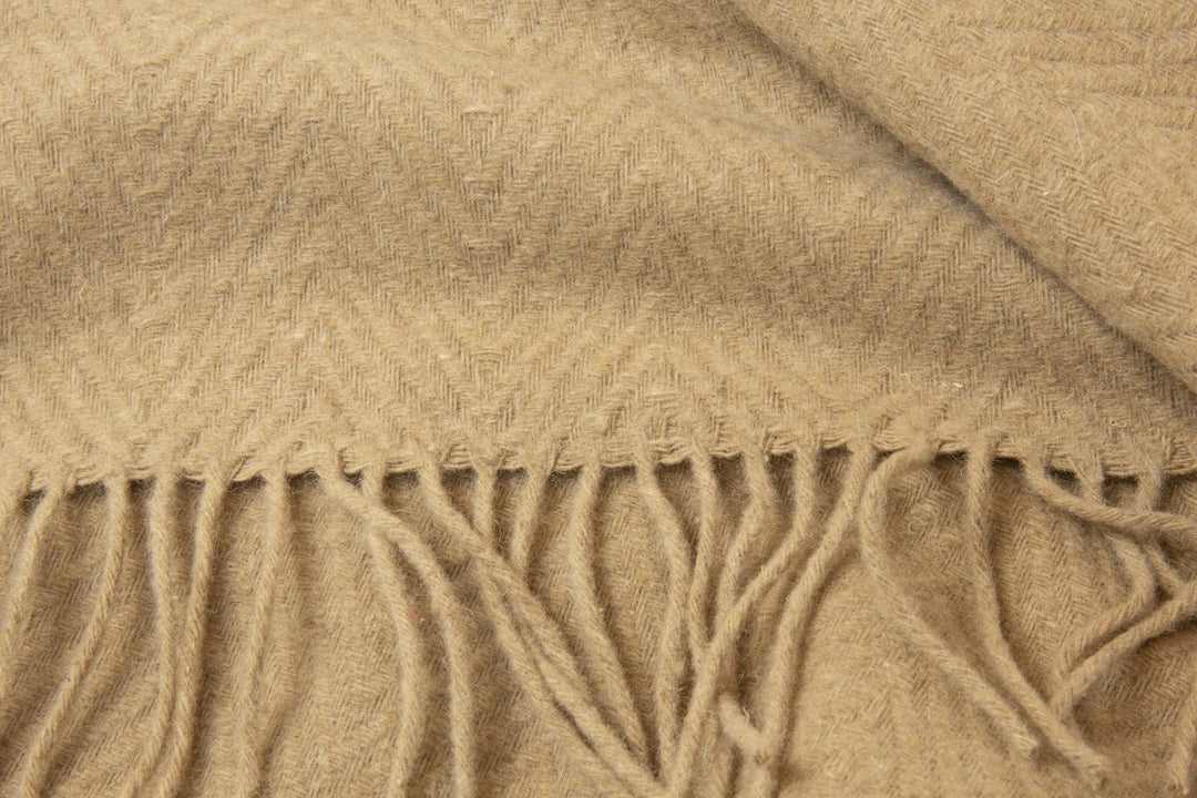 Hampton Camel Merino Wool Throw Rug showing fringe detail | Confetti Living