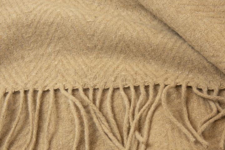 Hampton Camel Merino Wool Throw Rug showing fringe detail | Confetti Living