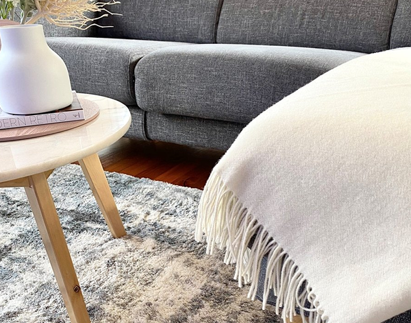 Kensington Wool Throw Rug in Ivory showing details | Confetti Living