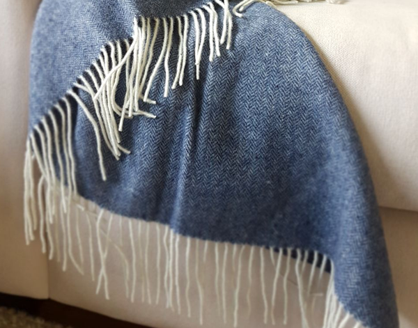 Kensington Wool Throw Rug in Navy showing details | Confetti Living