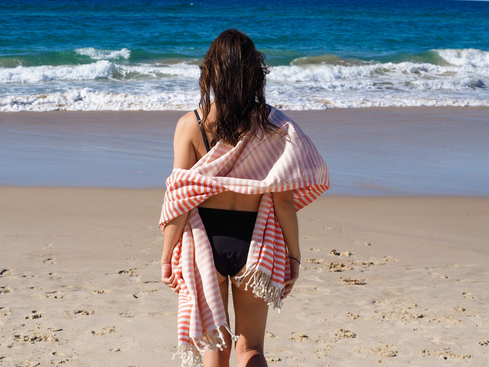 PORTSEA TURKISH COTTON TOWEL - CORAL | Confetti Living