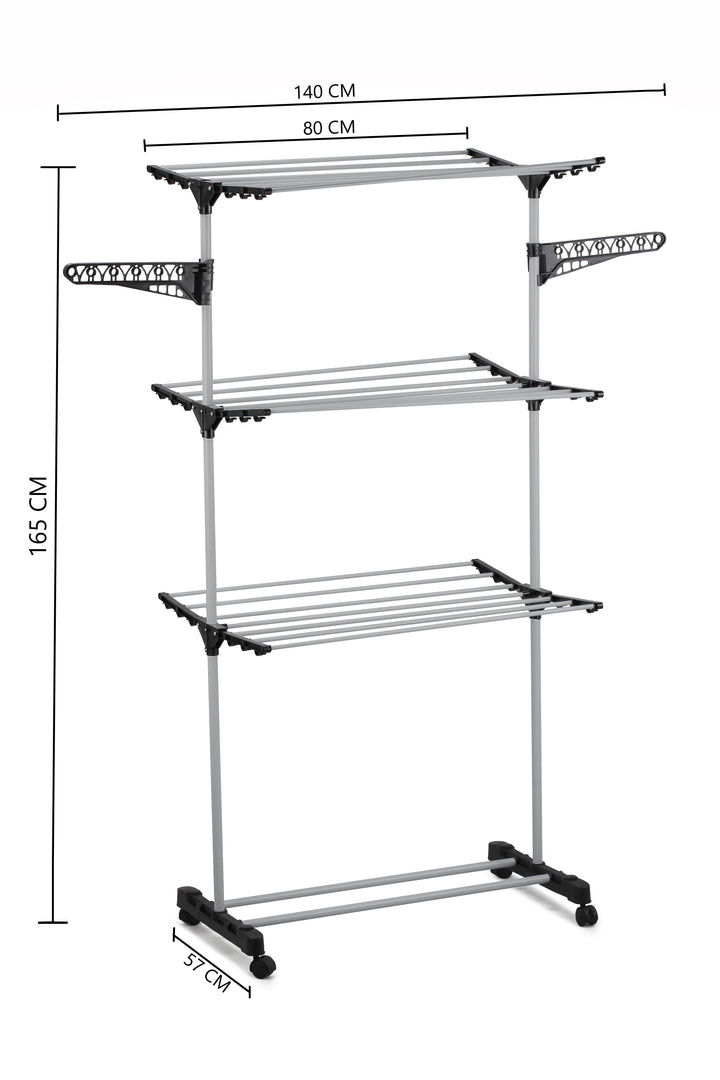 Laundry Drying Rack with Stainless Steel Tubes Folding 3 Tier