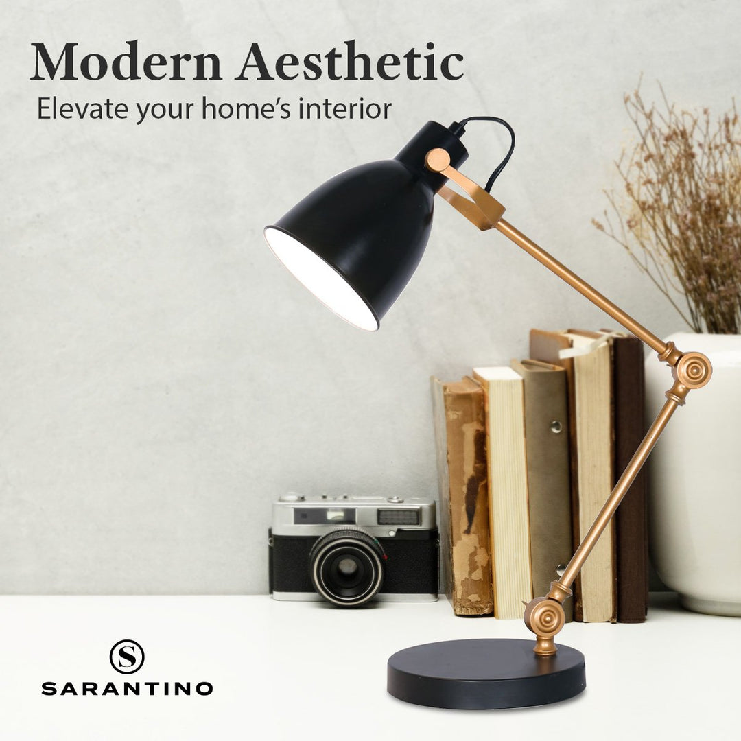 Sarantino Adjustable Metal Table Lamp In Black And Gold | Confetti Living