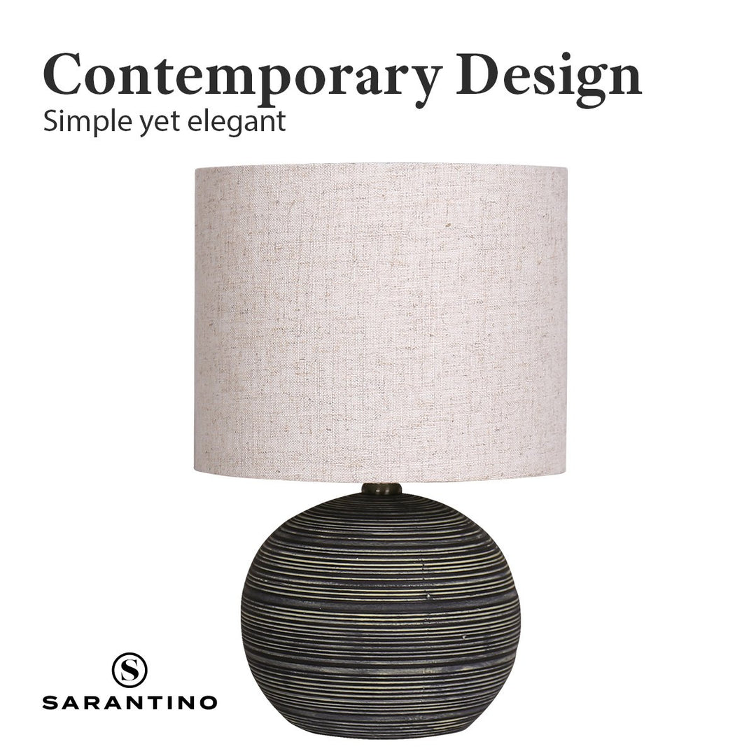 Sarantino Ceramic Table Lamp With Striped Pattern In Antique Black | Confetti Living