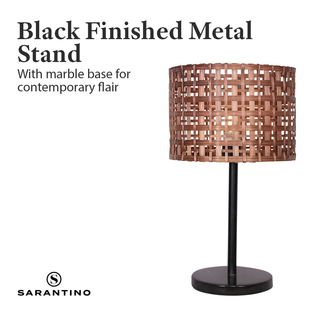 Sarantino Rattan Desk Lamp With Black Marble Base | Confetti Living