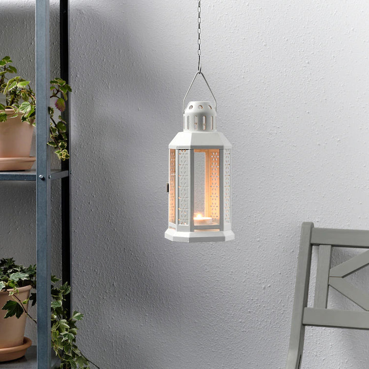 White Metal Miners Lantern for Tealight Candles | Confetti Living