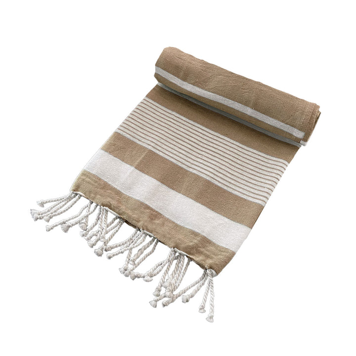 Turkish Beach Towel with Tassels 80cm x 155cm Brown | Confetti Living