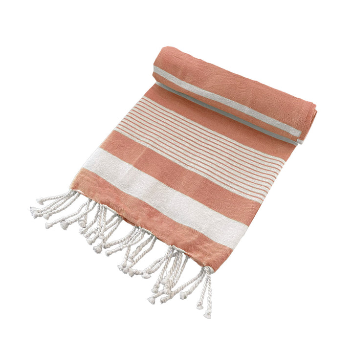 Turkish Beach Towel with Tassels - 80cm x 155cm Coral | Confetti Living