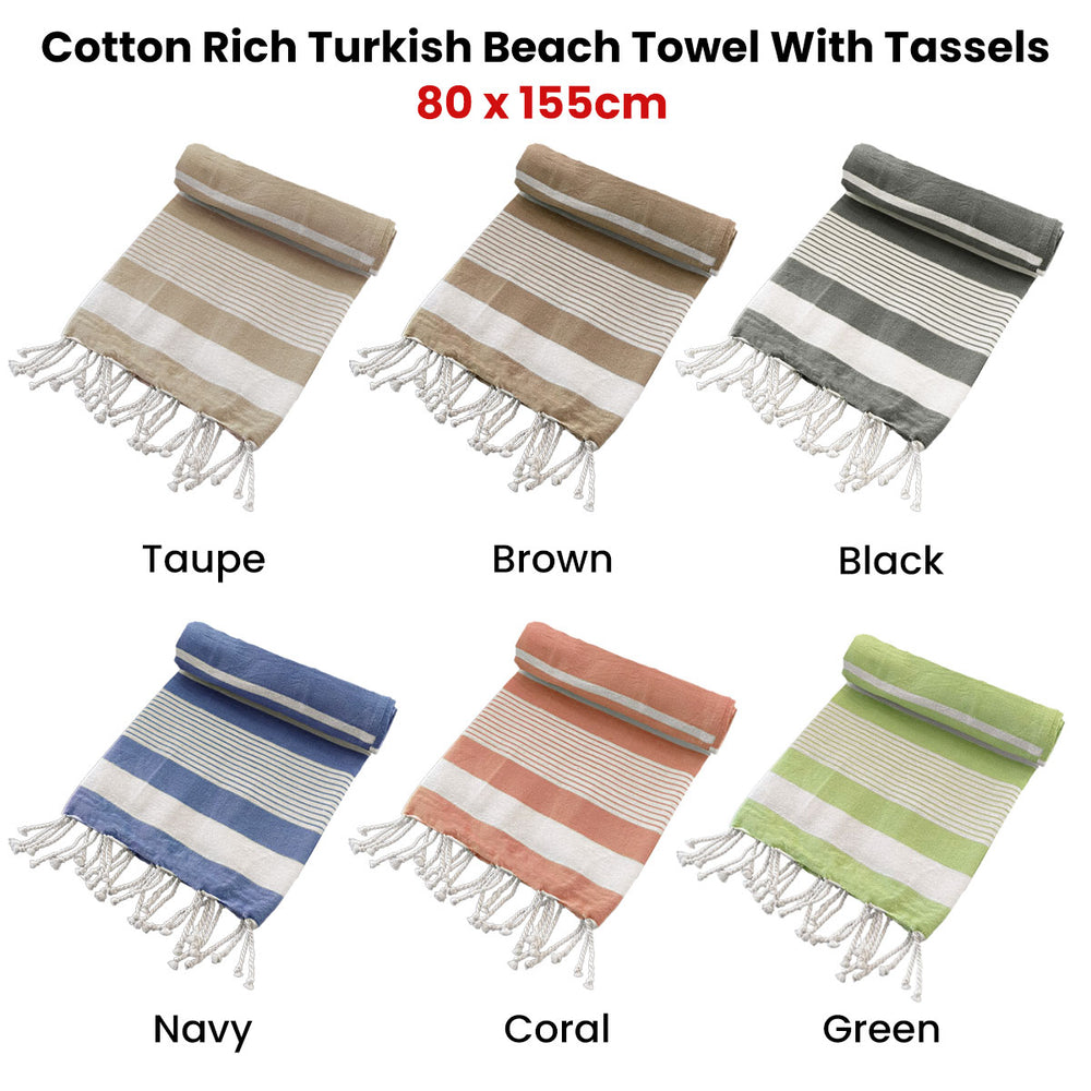Turkish Beach Towel with Tassels - 80cm x 155cm Navy | Confetti Living