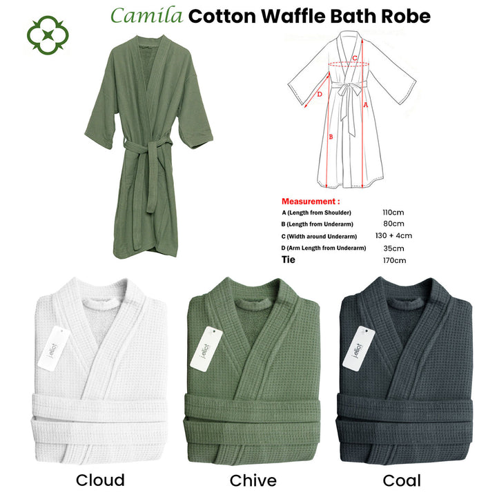 J Elliot Home Camila Chive Cotton Bath Robe showing size information | Confetti Living