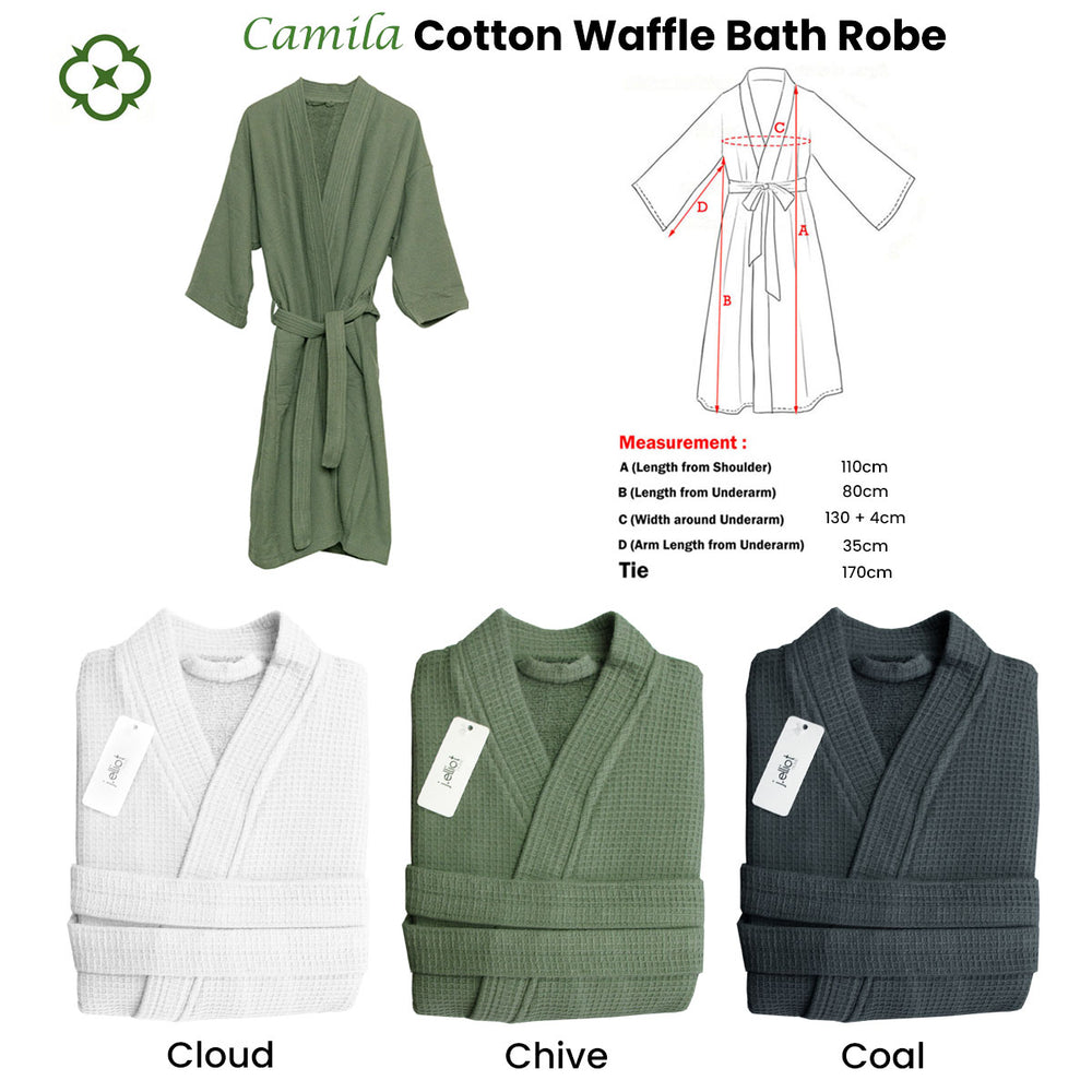 J Elliot Home Camila Coal Cotton Bath Robe showing size information | Confetti Living