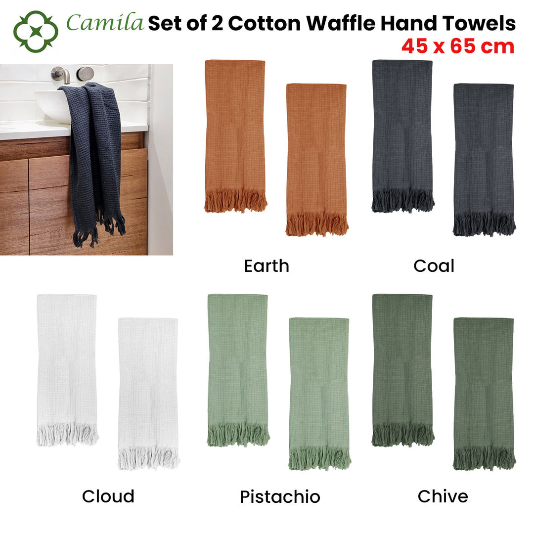 J Elliot Home Camila Chive Cotton Hand Towel Set showing dimensions | Confetti Living