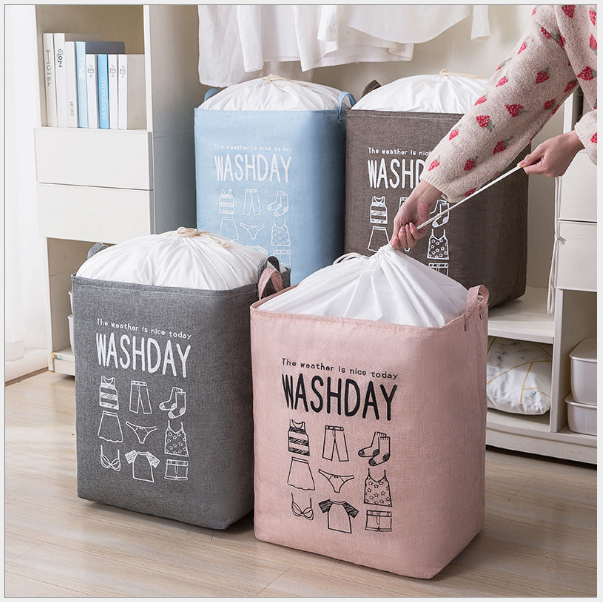 Collapsible Linen Laundry Hamper - Pink | Confetti Living