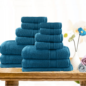 Cotton Bath Towel Set Teal 14 pieces | Confetti Living