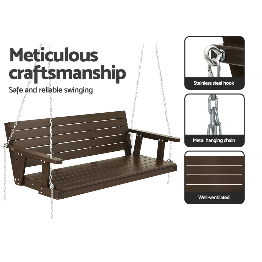 Gardeon Brown Porch Swing Chair with Chains showing craftsmanship details | Confetti Living