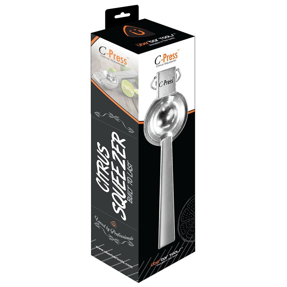 Bar Tools C-Press Citrus Press showing packaging | Confetti Living