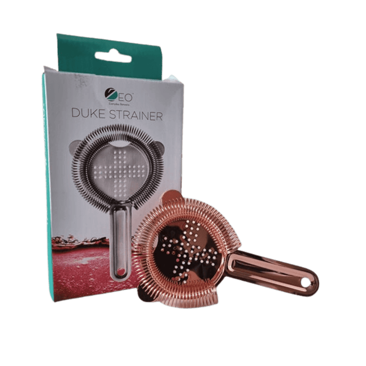 Bar Tools Duke Cocktail Strainer Copper showing product and packaging | Confetti Living