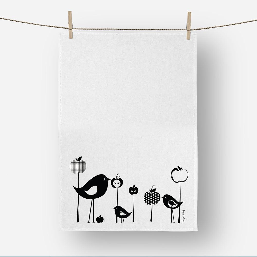 Linen Tea Towel BIRDS and APPLES | Confetti Living