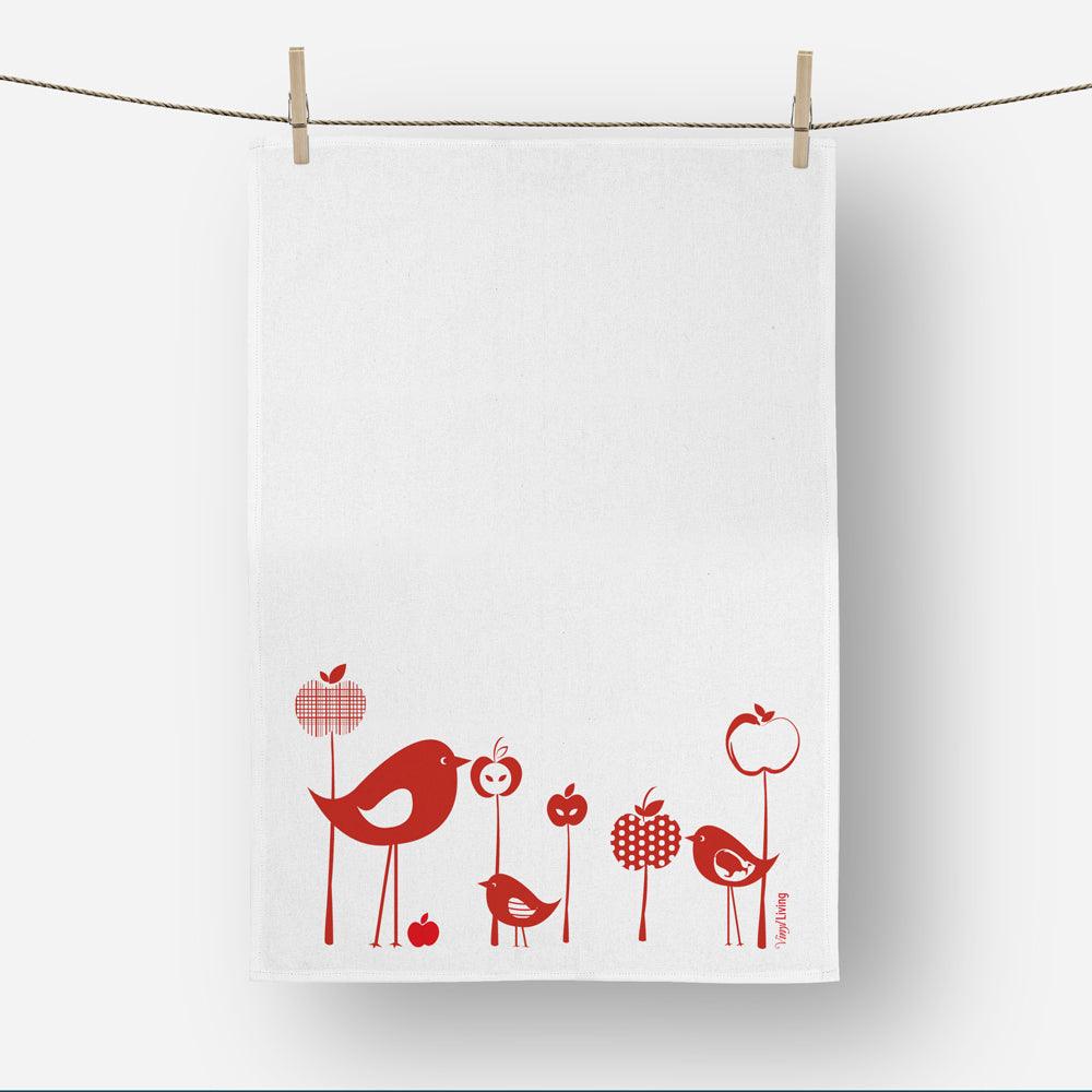 Linen Tea Towel BIRDS and APPLES | Confetti Living