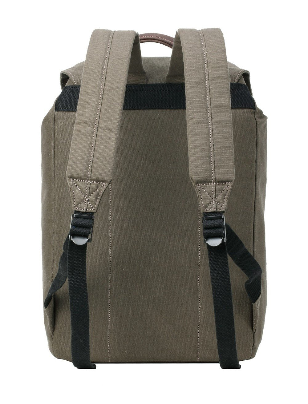Bergen backpack which has many features including high quality hardware clip buckle, a branded fully-lined interior, wax coated treatment to create a water resistant barrier, multiple pockets to keep you organised, a leather wrapped top carry handle and a padded, adjustable back strap for extra comfort for everyday travelling. Back facing orientation.